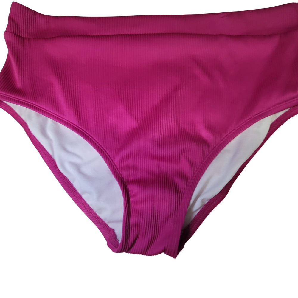 Freshwater Womens Pink Magenta Ribbed High Waist High Leg Bikini Bottom 2X